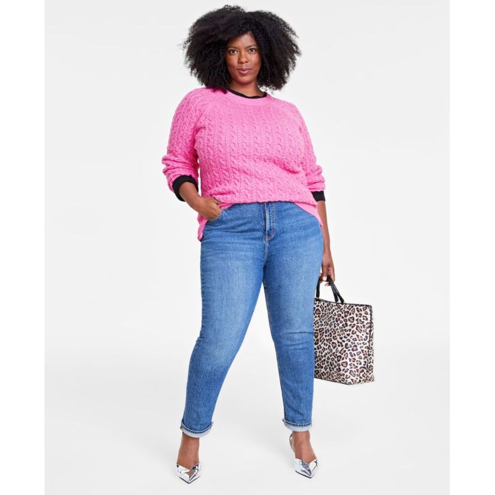 On 34th Plus Size Perfect Cable-Knit Crewneck Sweater